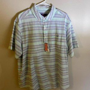 VINEYARD VINES MENS Slim Fit Marina Stripe Popover Shirt, Blue Mist New w/ Tags